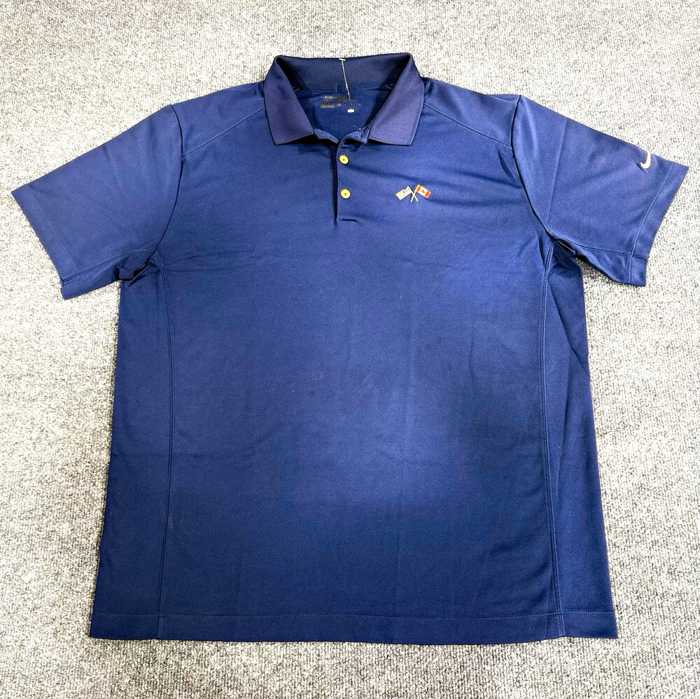 Nike Golf Mens XL Navy Blue Polo USA Canada Crossed Flags Dri-FIT Golf Shirt